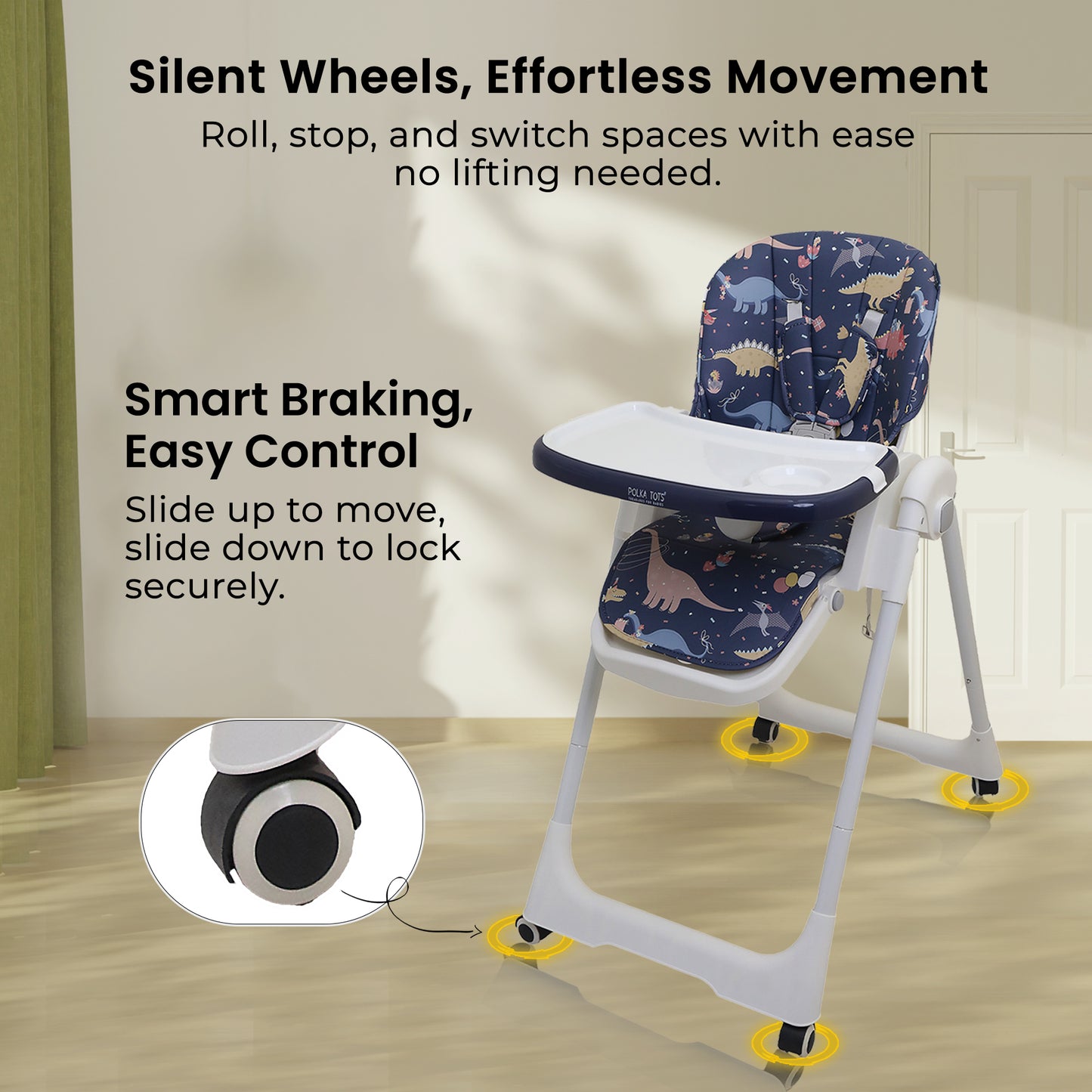 Polka Tots Twist n’ Taste 3 in 1 Convertible Dino Design High Chair - (Blue)