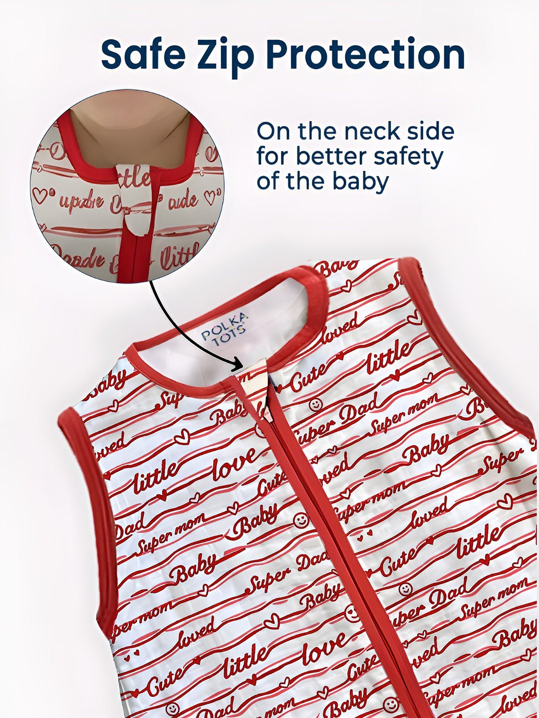 Polka Tots 100% Soft Cotton Baby Love Print Sleeping Bag with Cap - Red