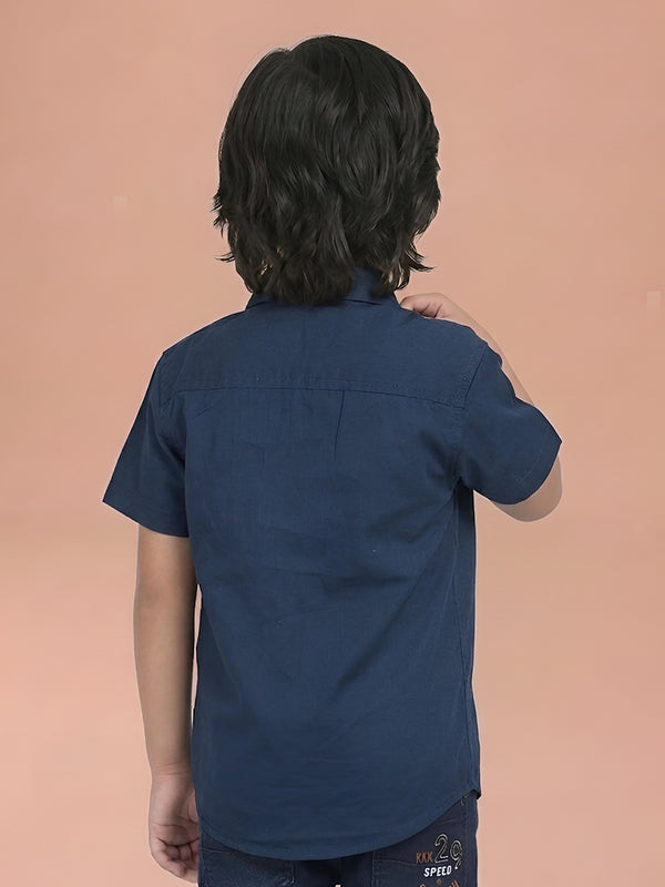 Polka Tots Half Sleeves Teddy print T-shirt shirt - Navy Blue