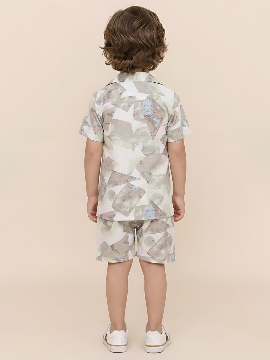 Polka Tots Cotton Half Sleeves Shirt With Shorts/Co-ord - White