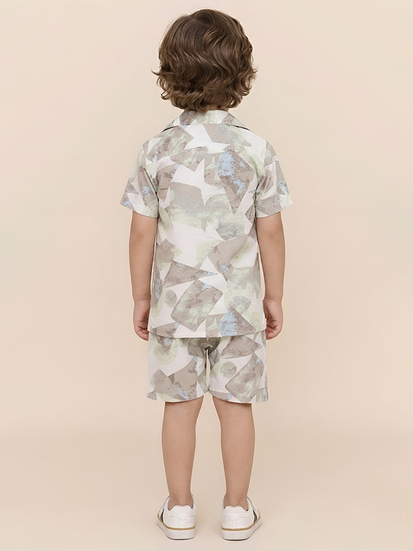 Polka Tots Cotton Half Sleeves Shirt With Shorts/Co-ord - White
