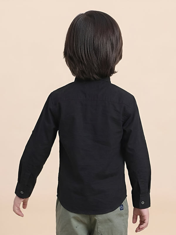 Polka Tots Full Sleeve Shirt Little Gentleman print with Red Bow - Black