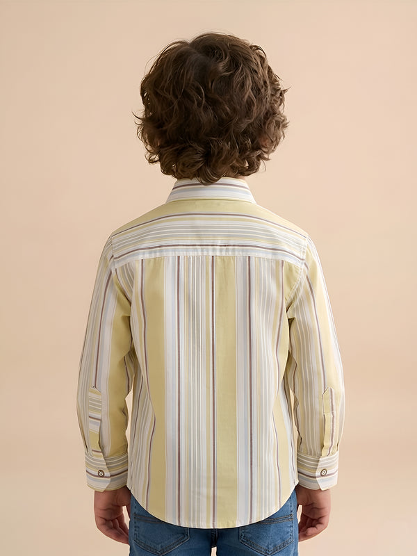 Polka Tots Full Sleeves Lining print Cotton Shirt - Yellow