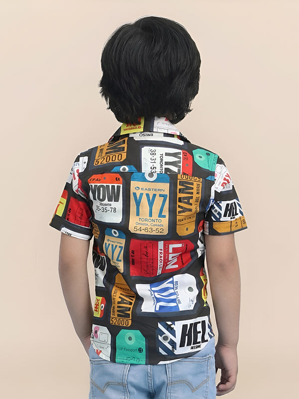 Polka Tots Half Sleeves Graphic print Shirt - Black