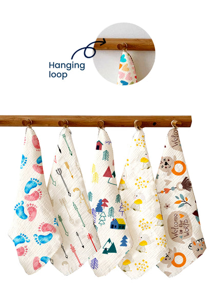 Polka Tots Newborn Pack of 5 100% Soft Muslin Cotton Washcloth Set