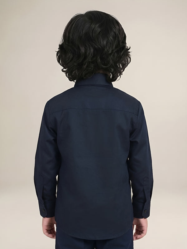 Polka Tots Full Sleeves Cotton Satin Shirt with Bow Tie - Black