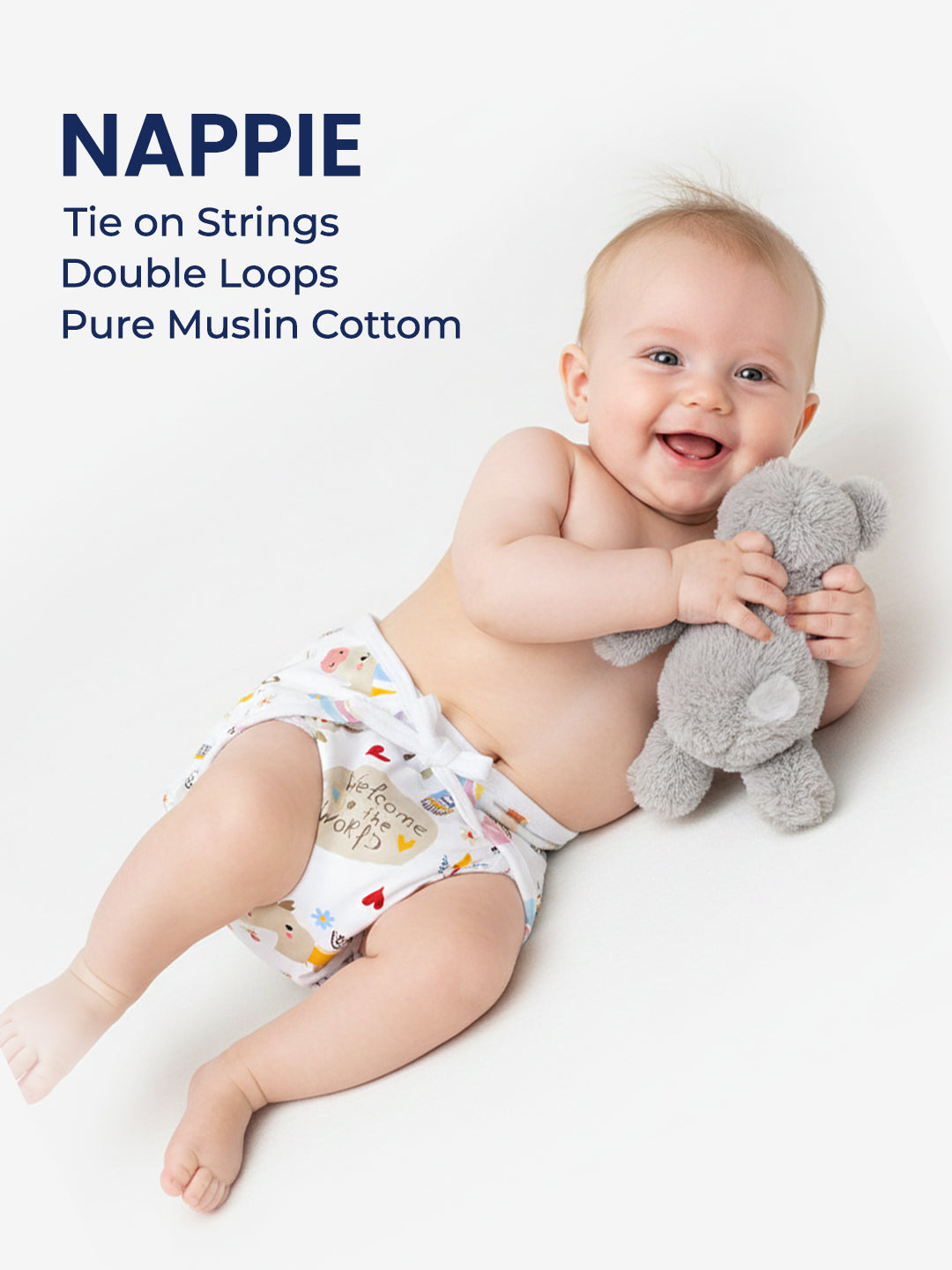 Polka Tots Newborn Pack of 6 100% Soft Double-Layer Muslin Cotton Essentials Gift Box - Hello Baby Print