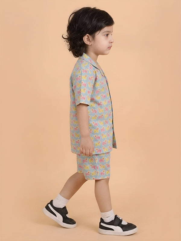 Polka Tots Half Sleeves Lion Print Co-ords - Multicolor