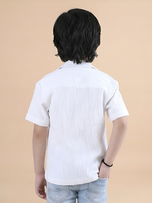 Polka Tots Half sleeve Sunglass Embroidery Textured Shirt - White