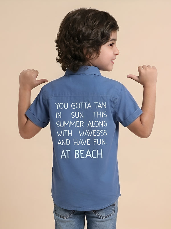 Polka Tots Half Sleeves Text Print Detailing Shirt - Blue