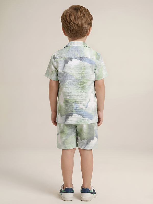 Polka Tots Cotton Half Sleeves Kids Shirt With Shorts/Co-ord - White