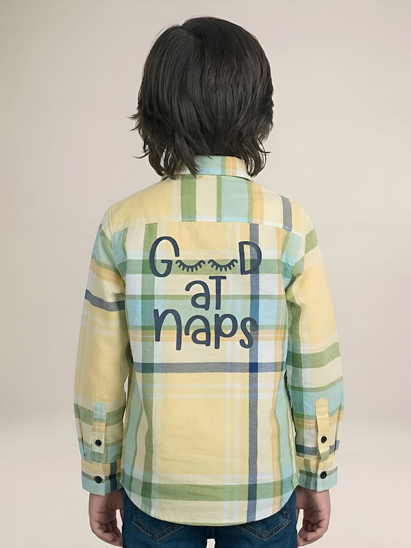 Polka Tots Good at Naps Checks print Tshirt shirt - Yellow