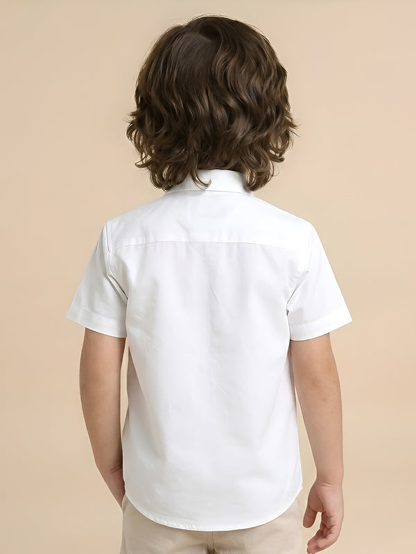 Polka Tots Cotton Regular Fit Little Crusher Diamond Party Wear Kids Shirt With Bow Tie - White