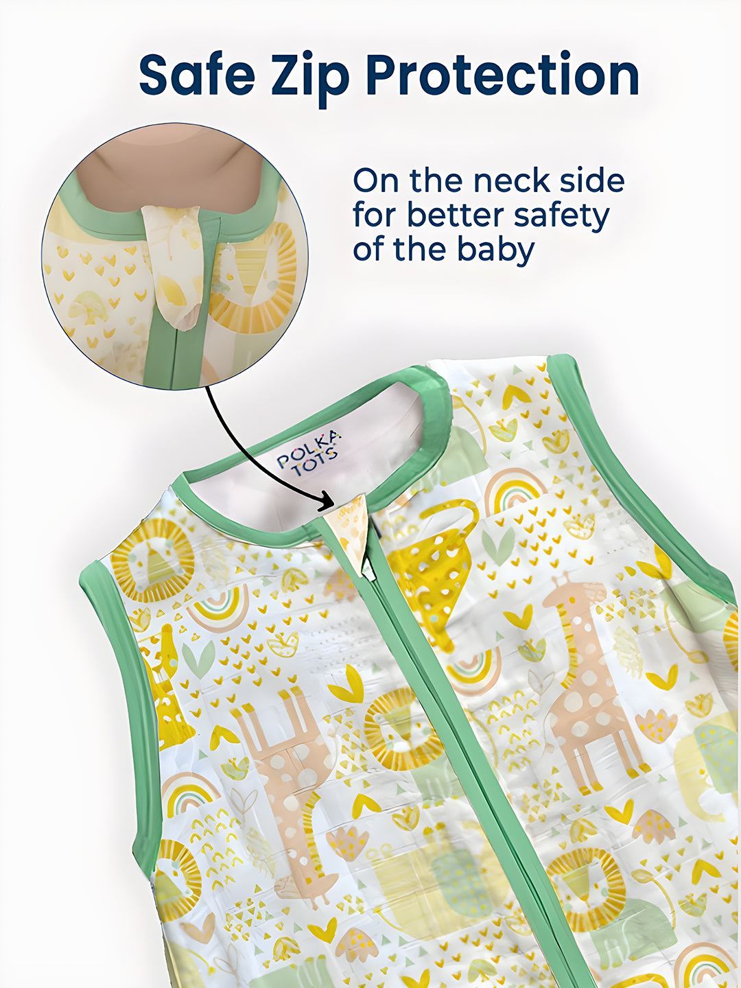 Polka Tots 100% Soft Cotton Jungle Print Sleeping Bag with Cap - Multicolor