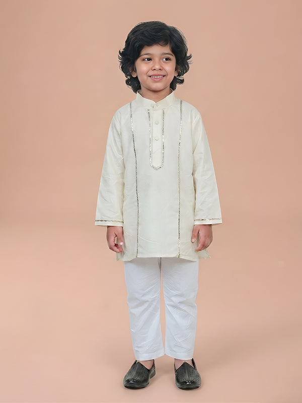 Polka Tots Full Sleeve Silver stripes Kurta Pyjama Set - Yellow