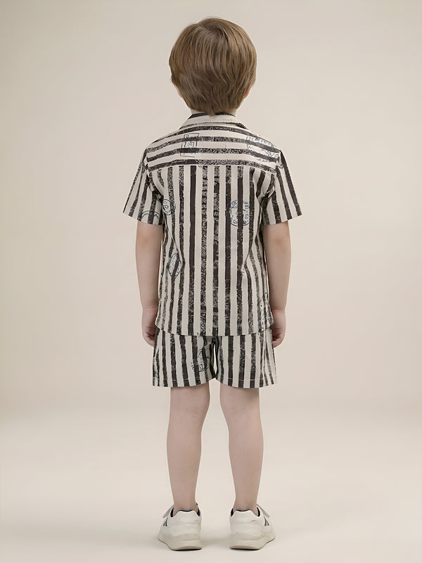 Polka Tots Half Sleeves Lining print Co-ords - Brown