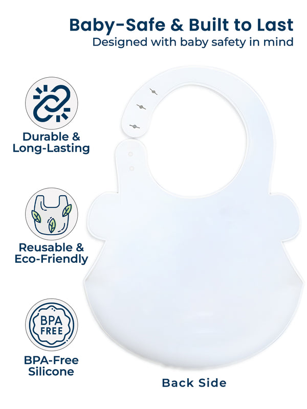 Polka Tots Waterproof Silicone Bibs with Pocket and Adjustable Snaps (White Lion)