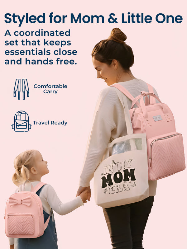 MamaMini Luxe Duo Diaper Bag with Tote and Mini Bag - Peach