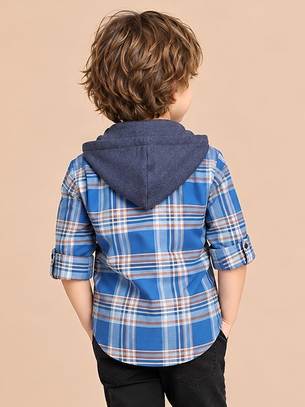 Polka Tots Full Sleeves Bon Voyage print Shirt With Attached Tshirt - Blue