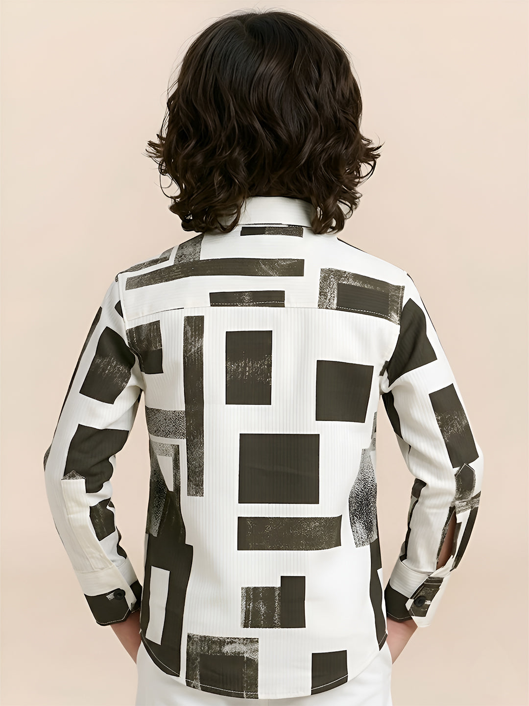 Polka Tots Full Sleeves Geometric print Shirt - Brown