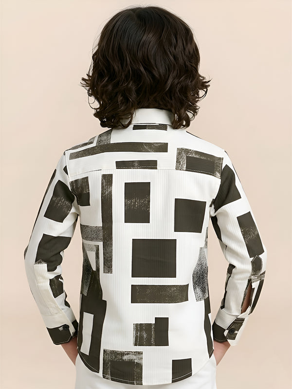 Polka Tots Full Sleeves Geometric print Shirt - Brown