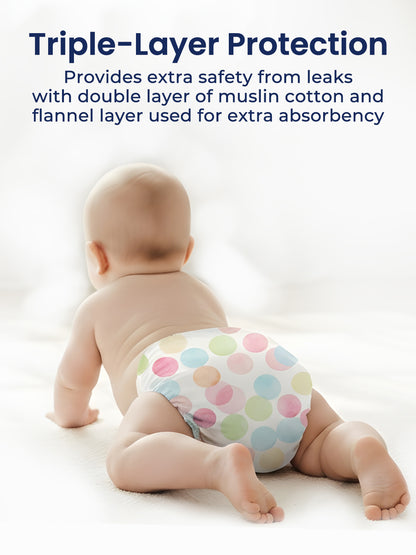 Polka Tots Newborn Pack of 5 100% Soft Muslin Cotton Nappy/Langot Set