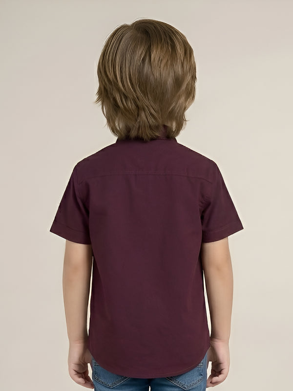 Polka Tots Cotton Regular Fit Dads Little Copy Diamond Party Wear Shirt With Bow Tie - Dark Maroon