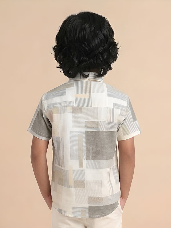 Polka Tots Half Sleeves Shirt with Bow Tie - Beige