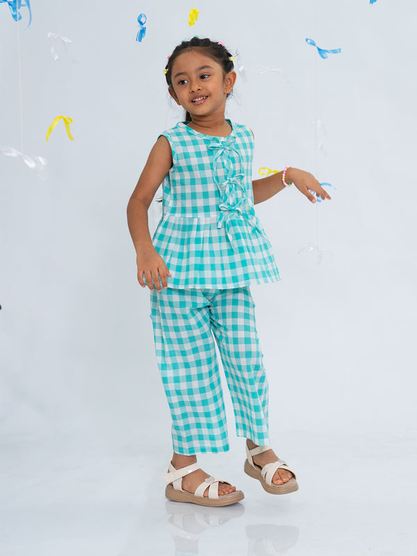 Polka Tots Sleeveless Statement Bow Top & Bottom Set - Sea Green