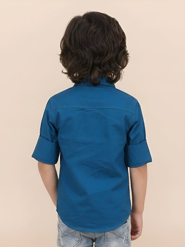 Polka Tots Full sleeves Stud print shirt - Blue