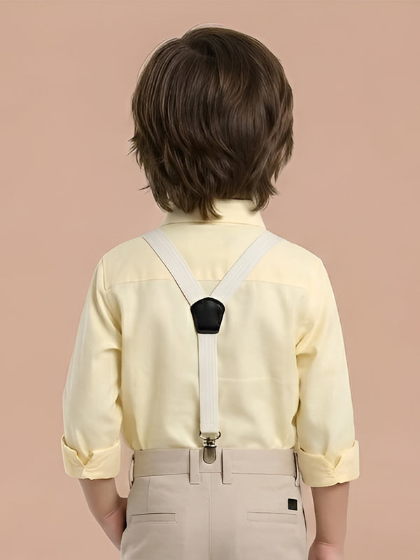 Polka Tots plain party shirt with wood bow tie and stripe suspender - Yellow