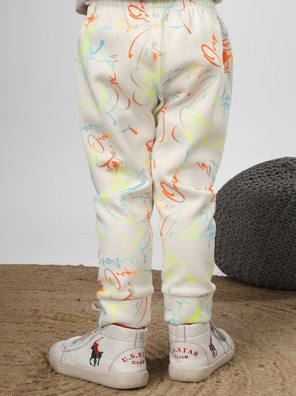 Polka Tots Full sleeve Neon Letters Print Co-ord Set - White