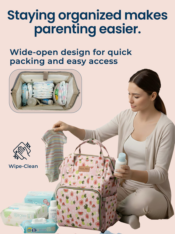 Premium 17+ Pockets Multifunctional Diaper Bag with Changing Mat – Watermelon