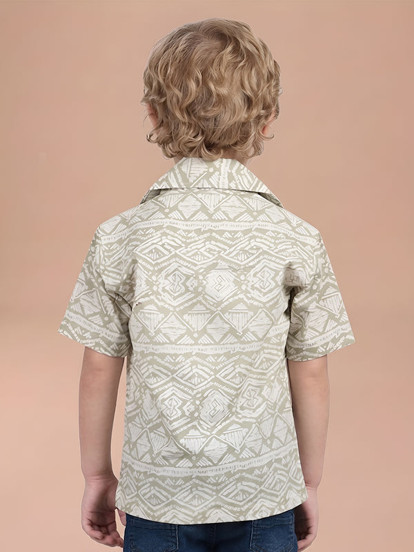 Polka Tots Half Sleeve Abstract print Shirt - Green