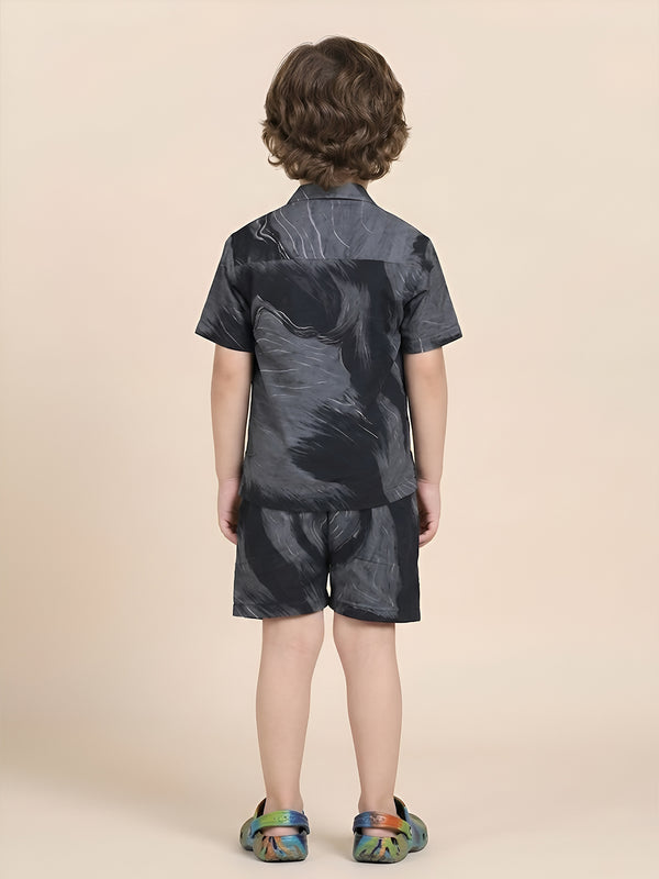 Polka Tots Half Sleeves Brush print Co-ords - Navy