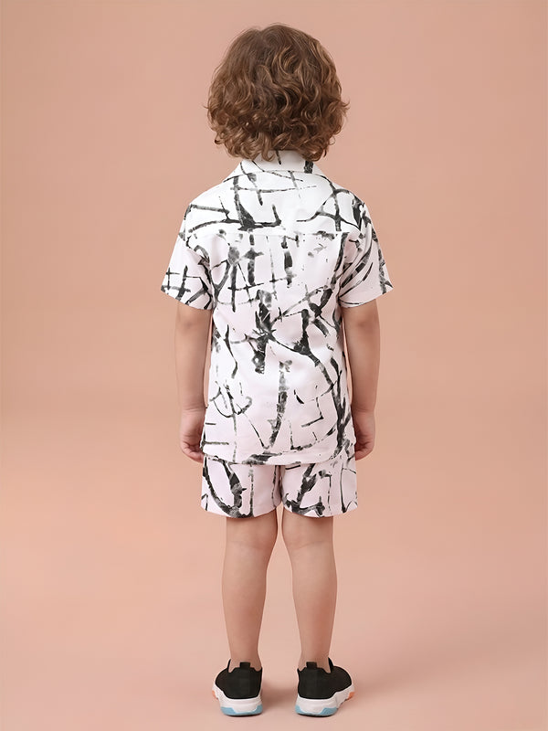 Polka Tots Half Sleeves Brush print Co-ord set - White