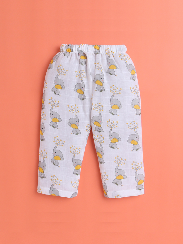 Polka Tots Soft Muslin Cotton Full sleeves Jumbo jr. Jhabla and Pant Set - White