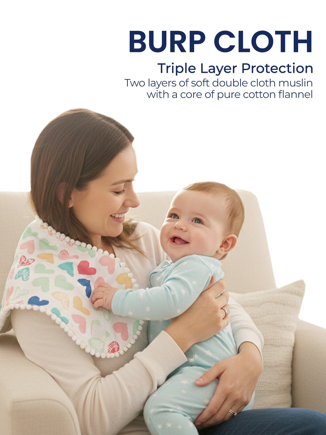 Polka Tots Newborn Pack of 6 100% Soft Double-Layer Muslin Cotton Essentials Gift Box - Mini Hearts Print