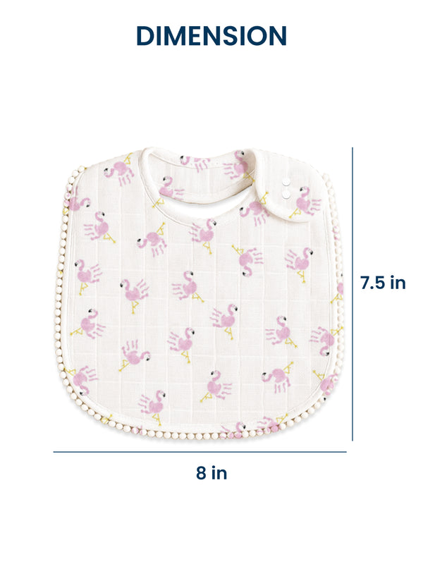Polka Tots Newborn Pack of 3 100% Soft Muslin Cotton Bib Set with Pom-Pom Lace