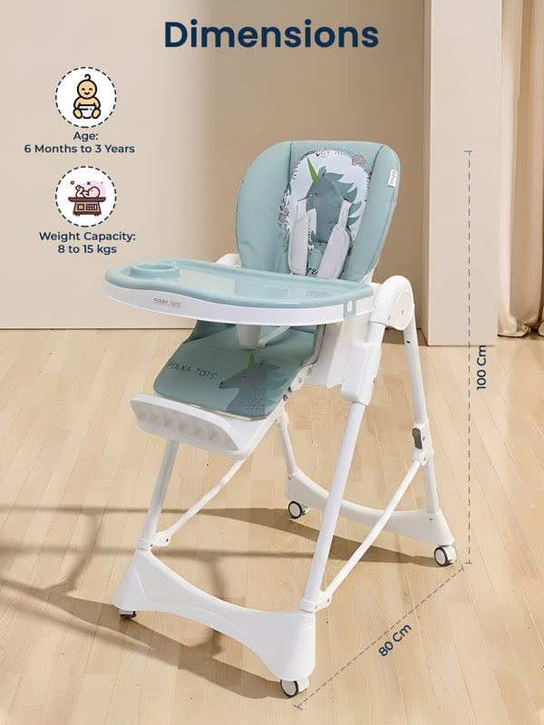 Polka Tots ChicChow Chariot 16 positions Unicorn Design High Chair - (Green)