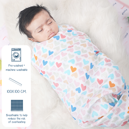 Polka Tots Mini Hearts & Cupid Print Swaddles (Pack of 2)