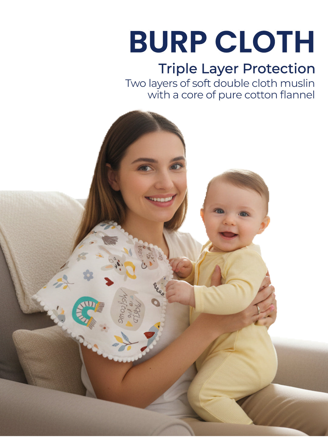 Polka Tots Newborn Pack of 6 100% Soft Double-Layer Muslin Cotton Essentials Gift Box - Hello Baby Print