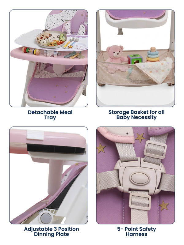 Polka Tots Twist n’ Taste 3 in 1 Convertible Star Design High Chair - (Purple)