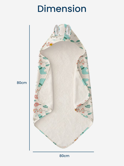 Polka Tots 100% Soft Muslin Cotton 2-Layer Hooded Baby Towel with Ear Appliqué - Bloomy Bear Print