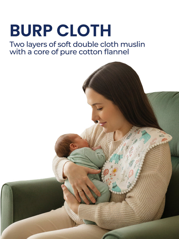 Polka Tots Newborn Pack of 5 100% Soft Double-Layer Muslin Cotton Essentials Gift Box – Bloomy Bear Print