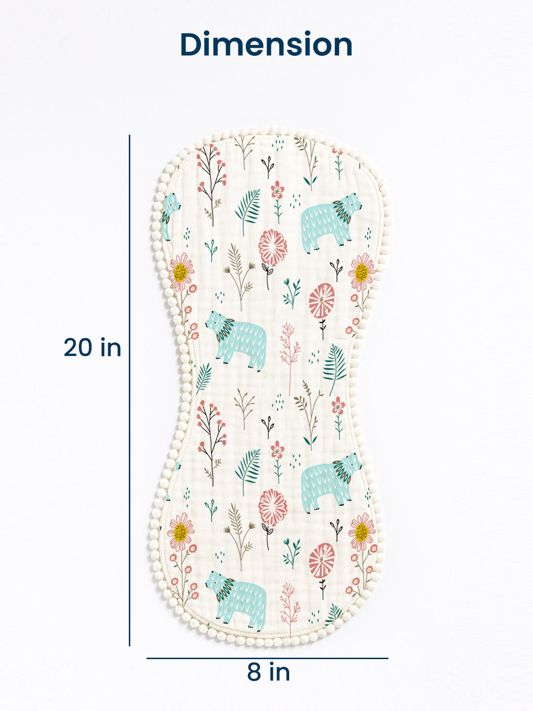 Polka Tots Newborn Pack of 3 100% Soft Muslin Cotton Double Layer Burp Cloths with Pom-Pom Lace