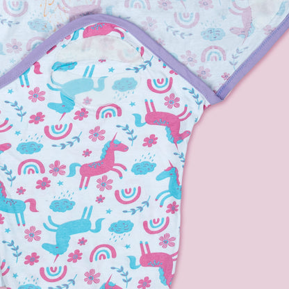 Polka Tots Unicorn print swaddle wrap with Cap - Multicolor