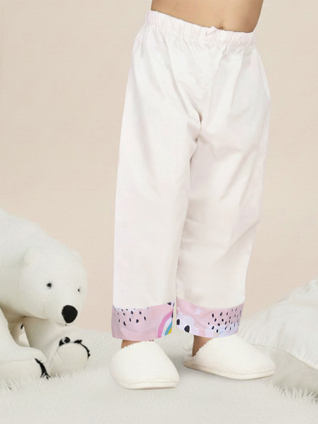 Polka Tots Panda Rainbow Print Full sleeves Nightwear Kurta pyjama set - Pink