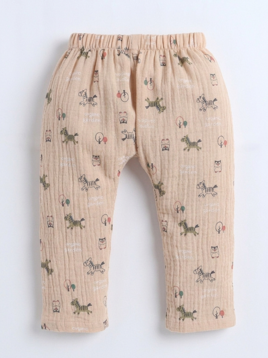 Polka Tots Wrinkled Muslin Cotton Doodle Print Kediya Jhabla & Pant Set - Brown