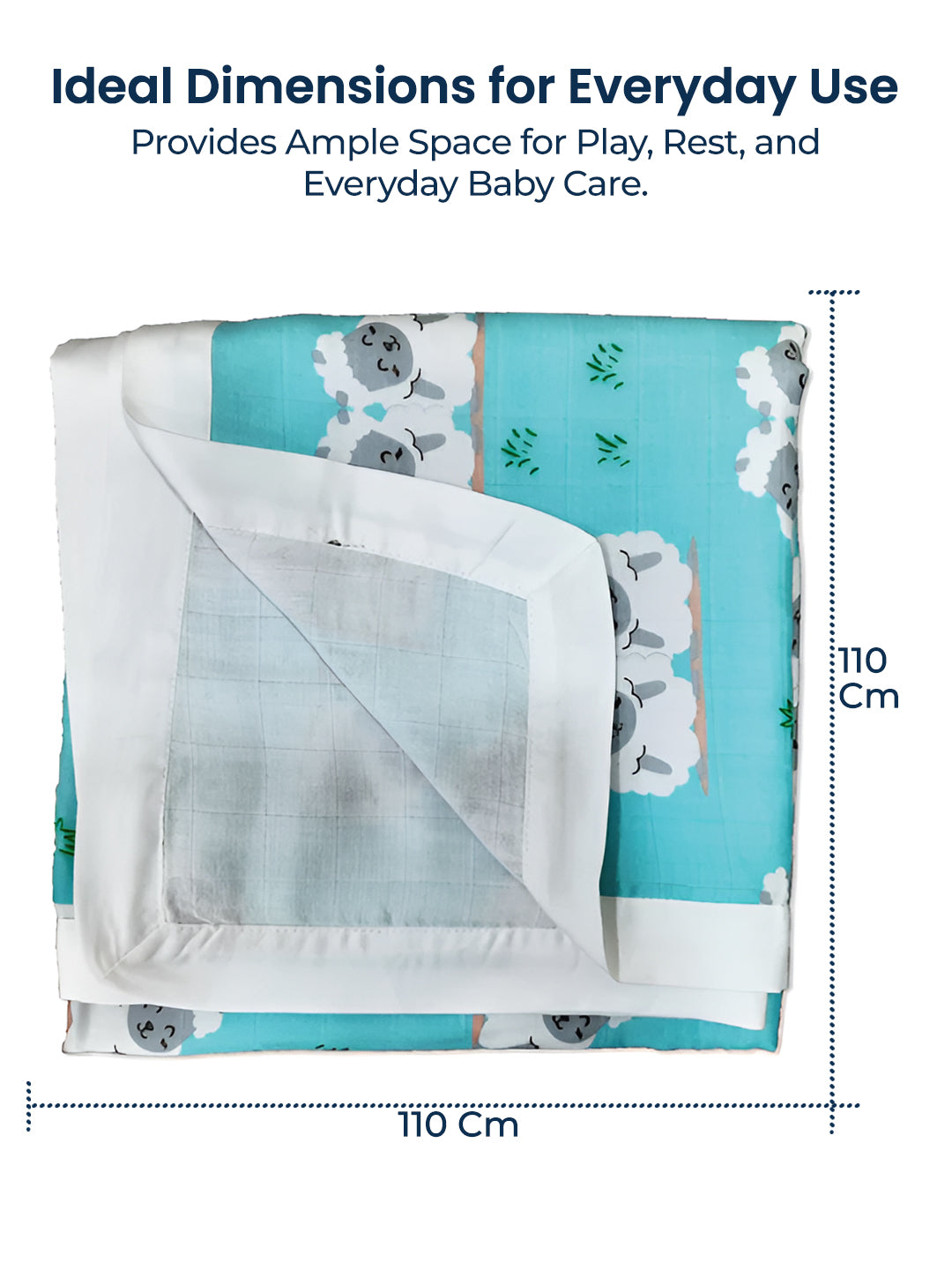 Polka Tots Organic Muslin Cotton two Layer Blanket SuperSoft Size 110 x 110 CM (Sheep)